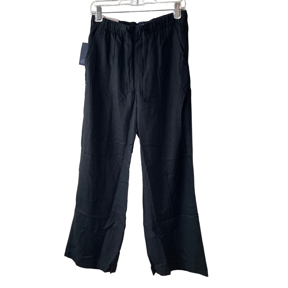 GAP Pull-On Linen Pant Women S Black NEW Wide Leg Drawstring Coastal‎ Vacation